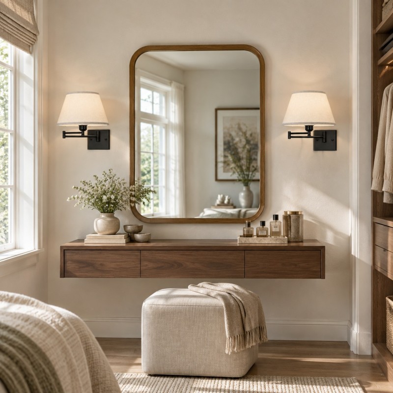 Vynith Battery Opperated White Linen Dimmable Swing Arm Sconce