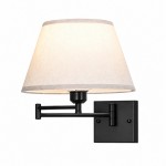 Vynith Battery Opperated White Linen Dimmable Swing Arm Sconce