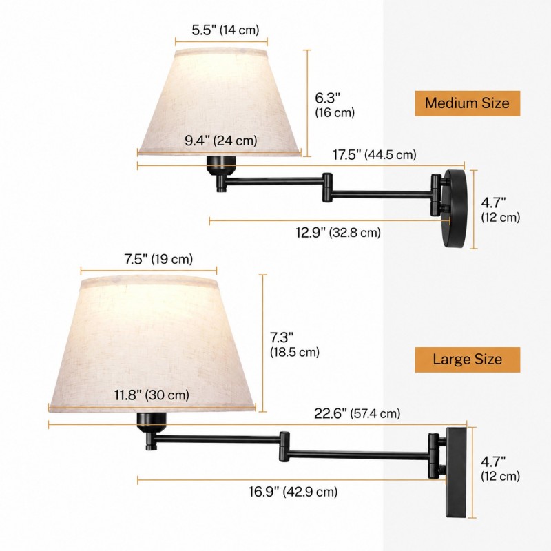 Vynith Battery Opperated White Linen Dimmable Swing Arm Sconce