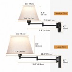 Vynith Battery Opperated White Linen Dimmable Swing Arm Sconce
