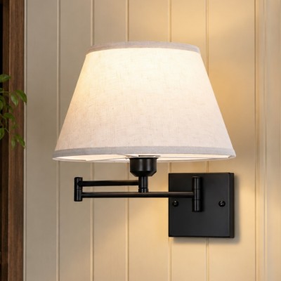 Vynith Battery Opperated White Linen Dimmable Swing Arm Sconce