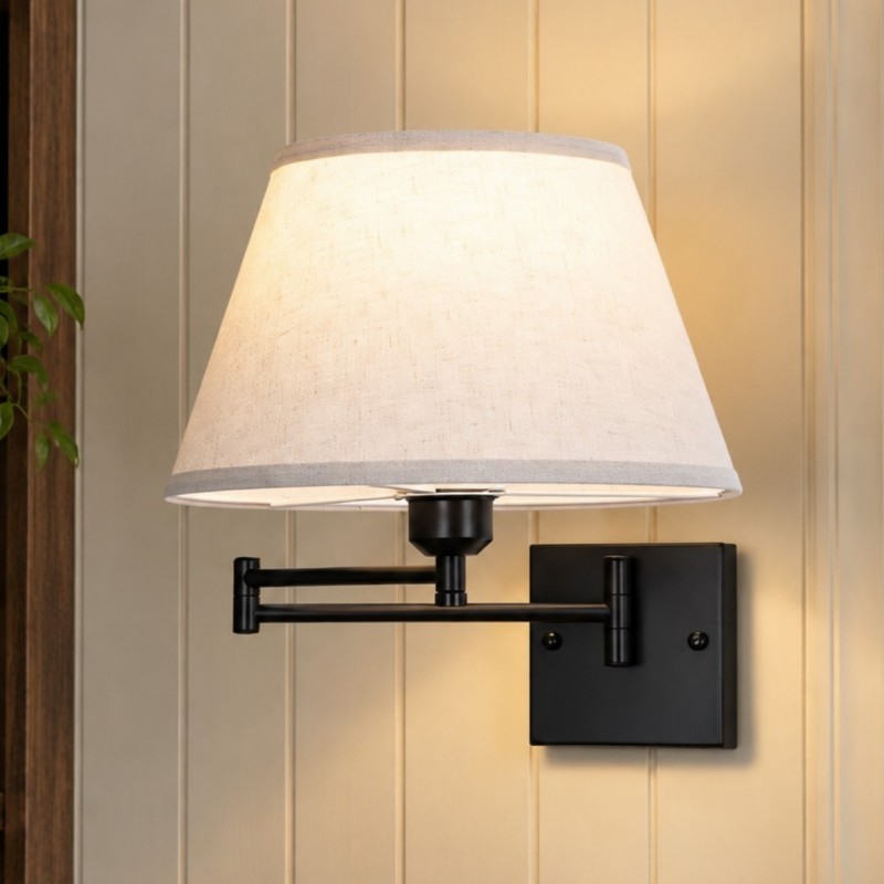 Vynith Battery Opperated White Linen Dimmable Swing Arm Sconce