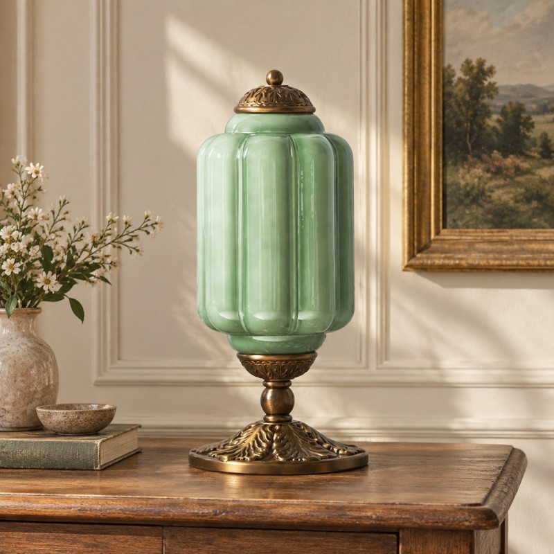 Nexos French Retro Cream Glass Textured Eloise Table Lamp