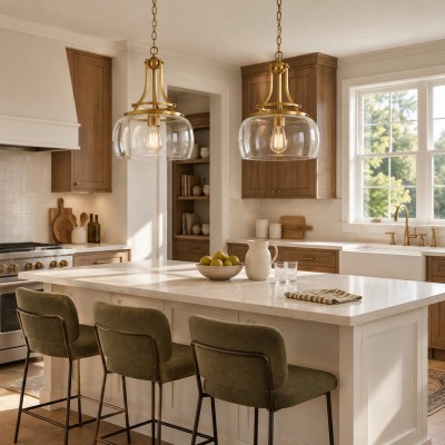 Thalys Brushed Gold Clear Glass Shade Charleston Pendant Light