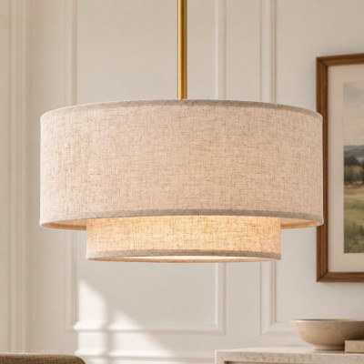 Aevon 3-Light Matte Brown Double Drum Pendant Light