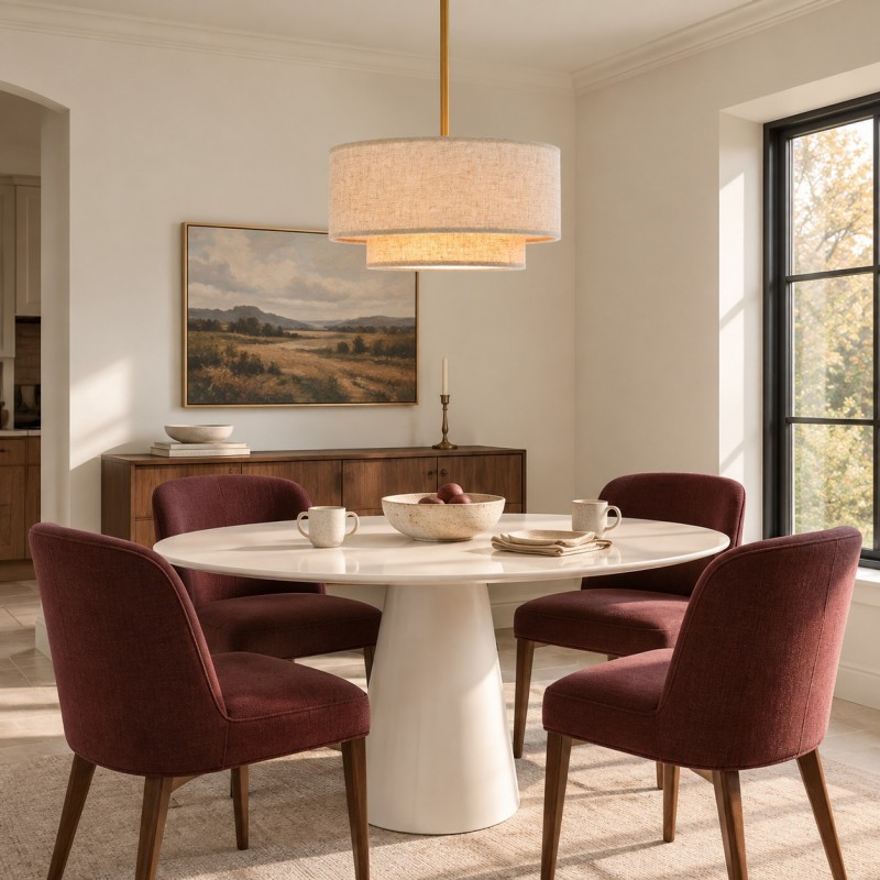 Aevon 3-Light Matte Brown Double Drum Pendant Light