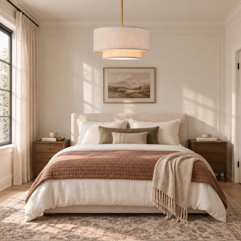 Aevon 3-Light Matte Brown Double Drum Pendant Light