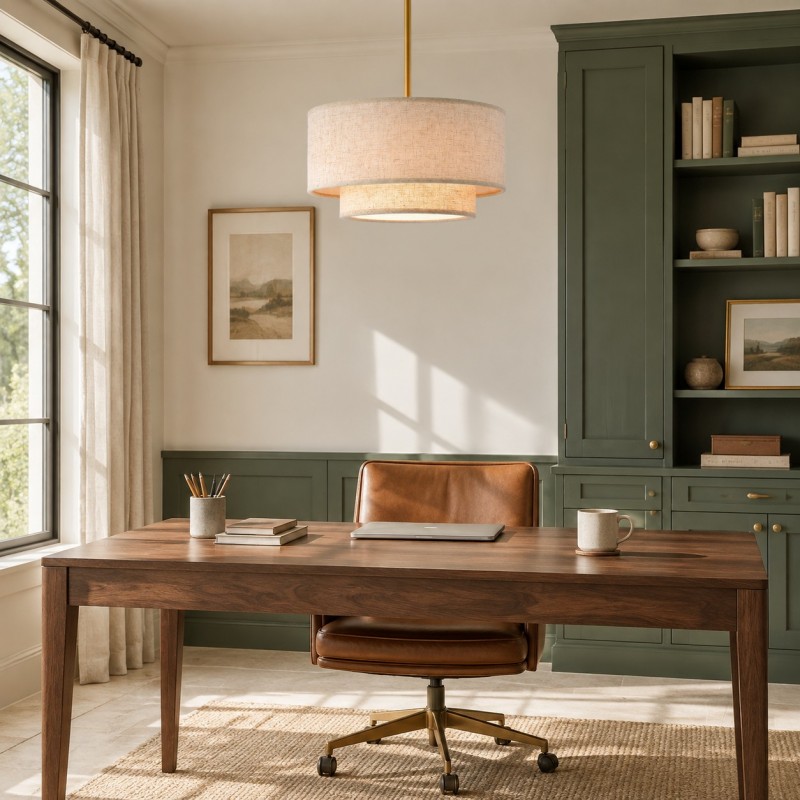 Aevon 3-Light Matte Brown Double Drum Pendant Light