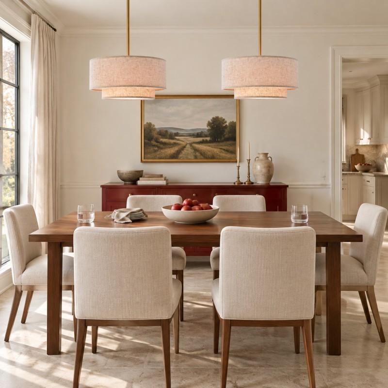 Aevon 3-Light Matte Brown Double Drum Pendant Light