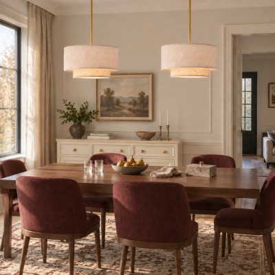 Aevon 3-Light Matte Brown Double Drum Pendant Light