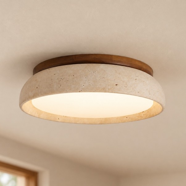 Archie Faux Travertine Round LED Flush Mount Ceiling Light