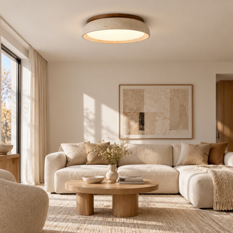 Archie Faux Travertine Round LED Flush Mount Ceiling Light