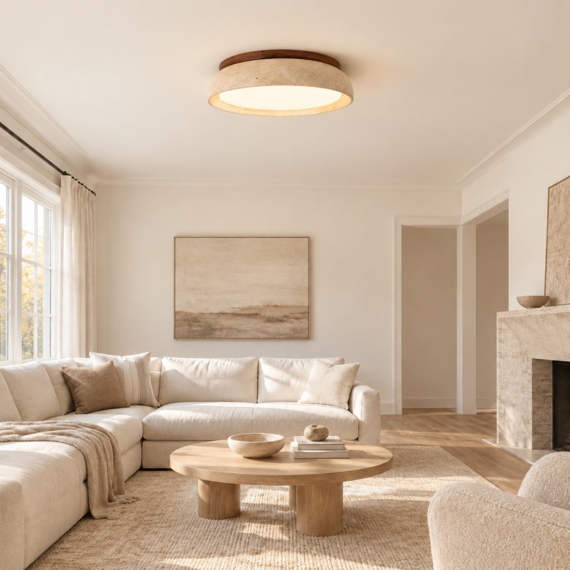 Archie Faux Travertine Round LED Flush Mount Ceiling Light