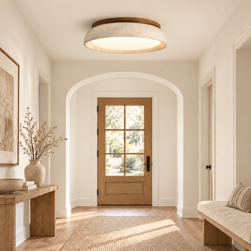 Archie Faux Travertine Round LED Flush Mount Ceiling Light