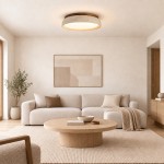 Archie Faux Travertine Round LED Flush Mount Ceiling Light