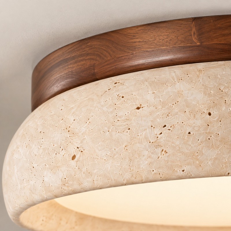Archie Faux Travertine Round LED Flush Mount Ceiling Light