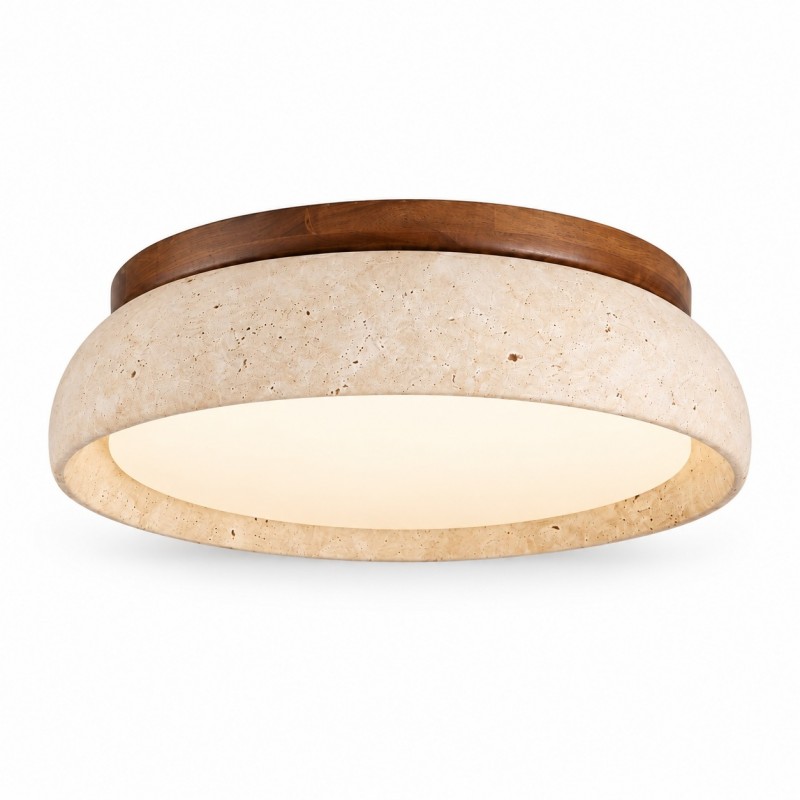 Archie Faux Travertine Round LED Flush Mount Ceiling Light