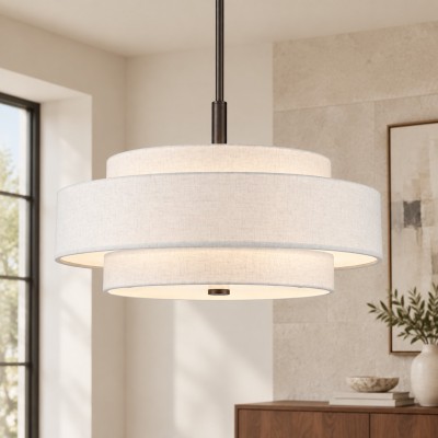 Harlow Linen Blend 5 Light Metal Double Tier Drum Pendant Light