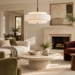 Harlow Linen Blend 5 Light Metal Double Tier Drum Pendant Light