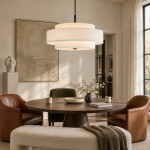 Harlow Linen Blend 5 Light Metal Double Tier Drum Pendant Light