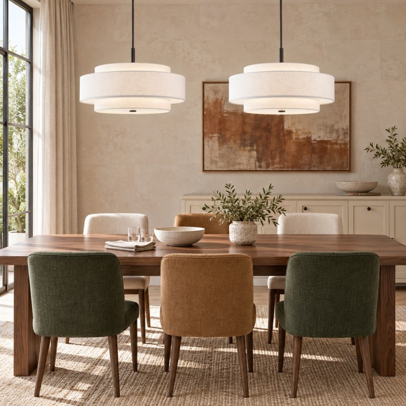 Harlow Linen Blend 5 Light Metal Double Tier Drum Pendant Light