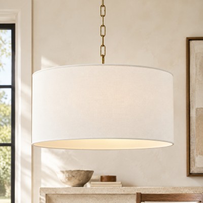 Toren Modern White Linen Drum Pendant Light