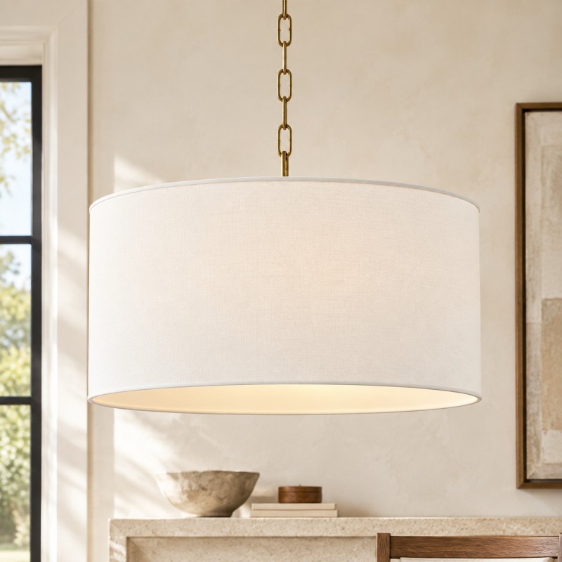 Toren Modern White Linen Drum Pendant Light