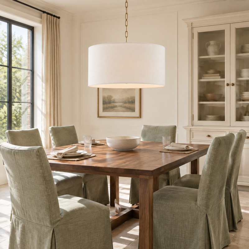 Toren Modern White Linen Drum Pendant Light