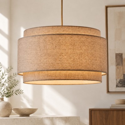 Virelai Modern Linen Double Drum Pendant Light