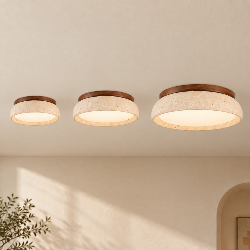 Archie Faux Travertine Round LED Flush Mount Ceiling Light