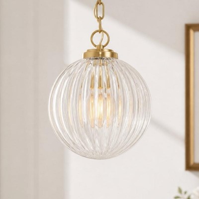 Hana Farmhouse Ribbed Glass Globe Pendant Light