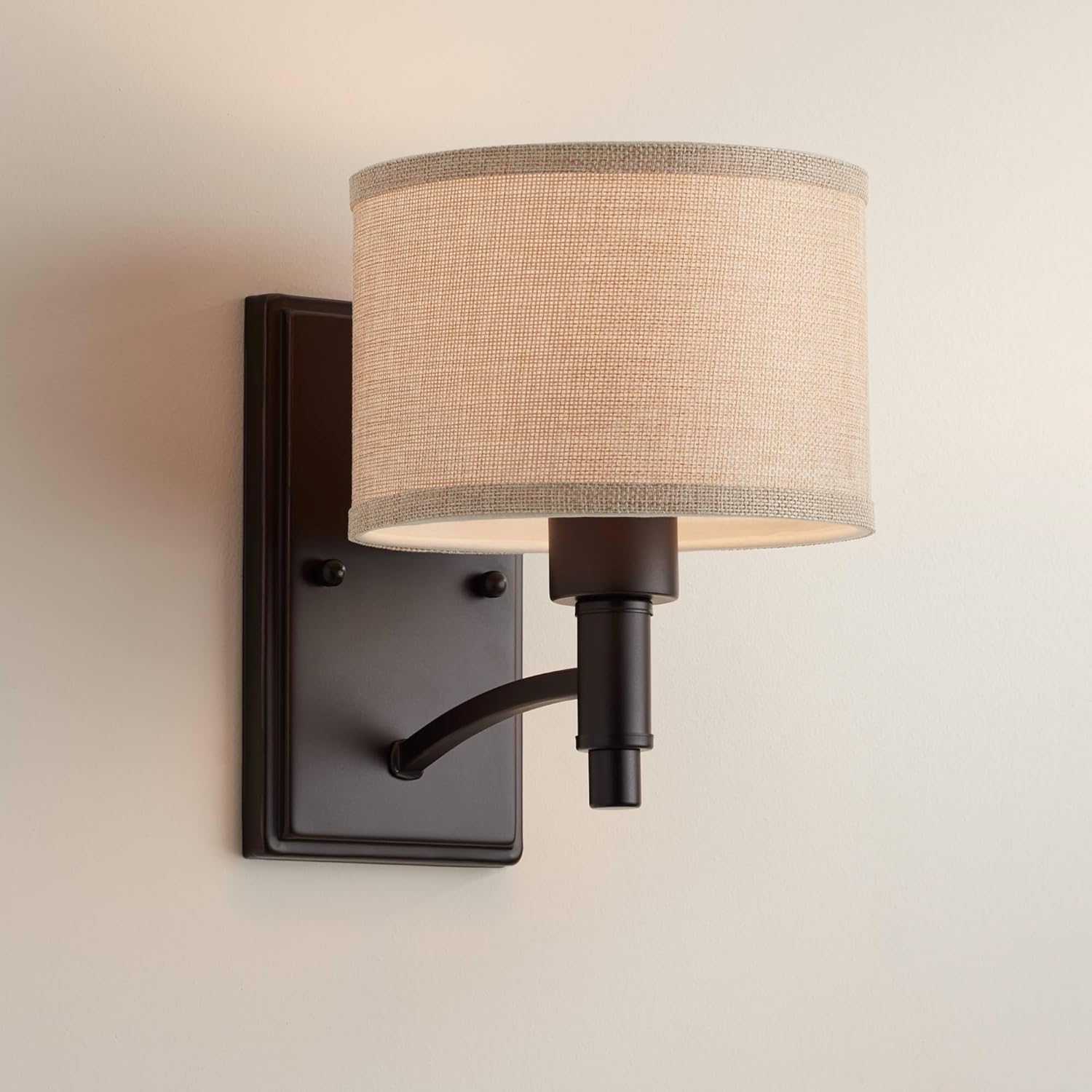 Linen Wall Lamps For Bedroom | Fabric Drum Living Room Wall Light