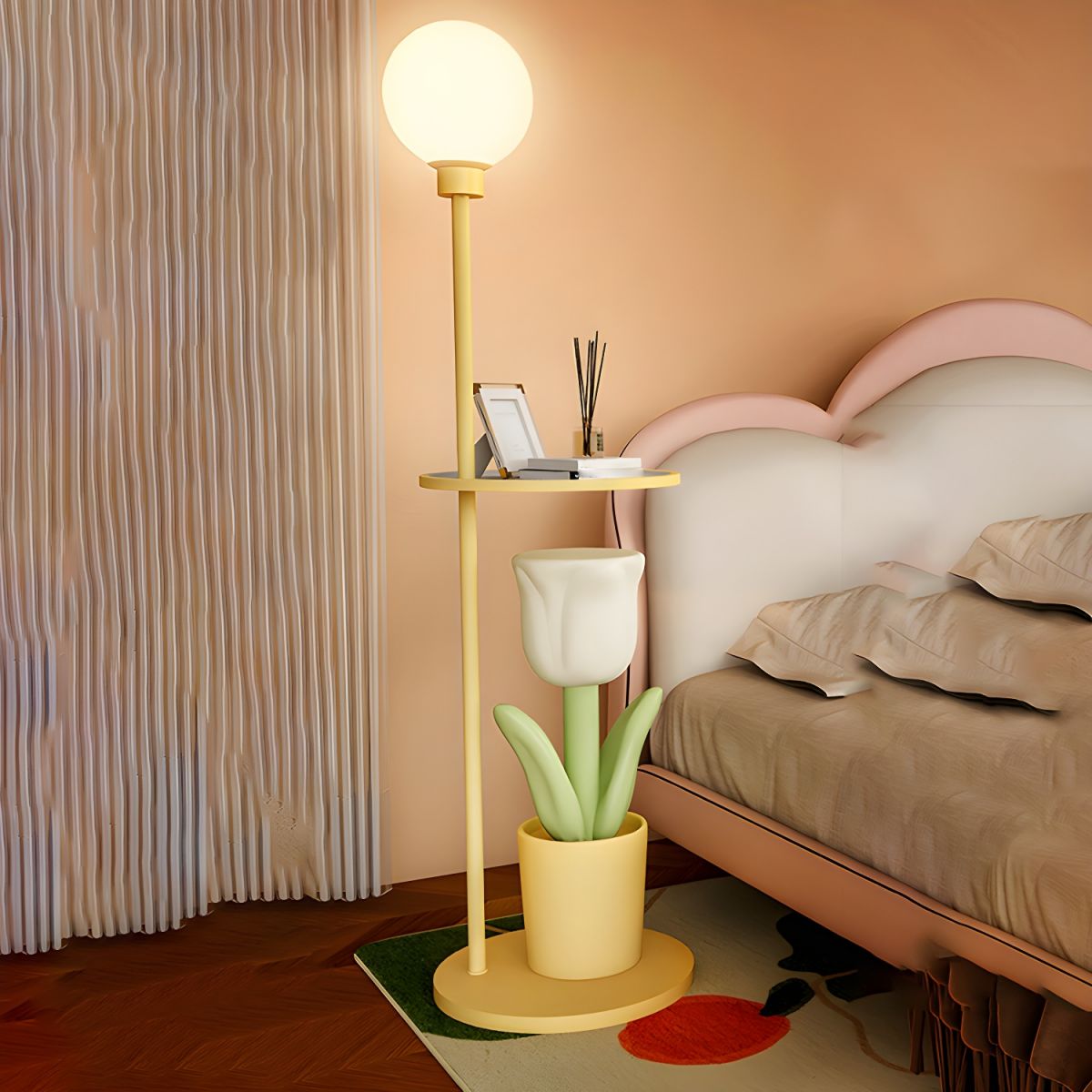 Vintage Tulip Floor Lamp | Lamp With Table Attached | Ping Lighting