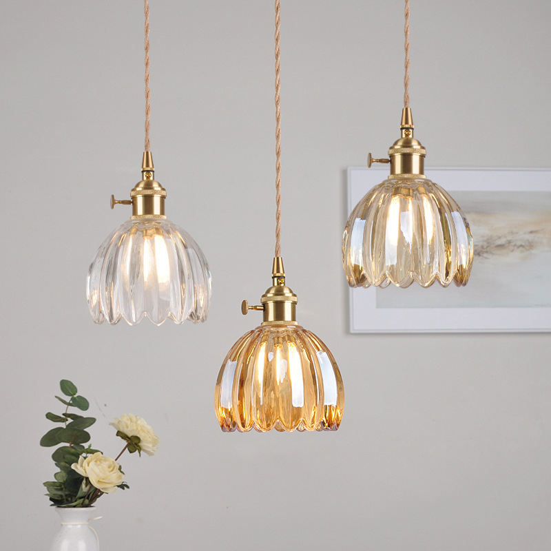 Vintage Glass Flower Pendant Light | Copper And Glass Lamp