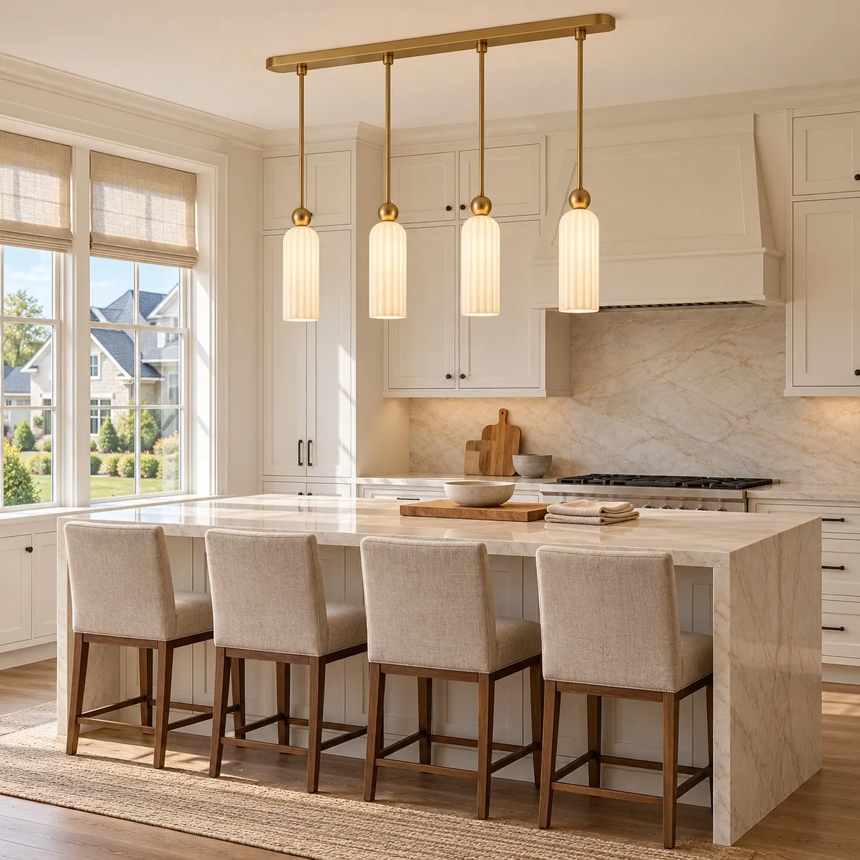 Pendant lights above a kitchen island
