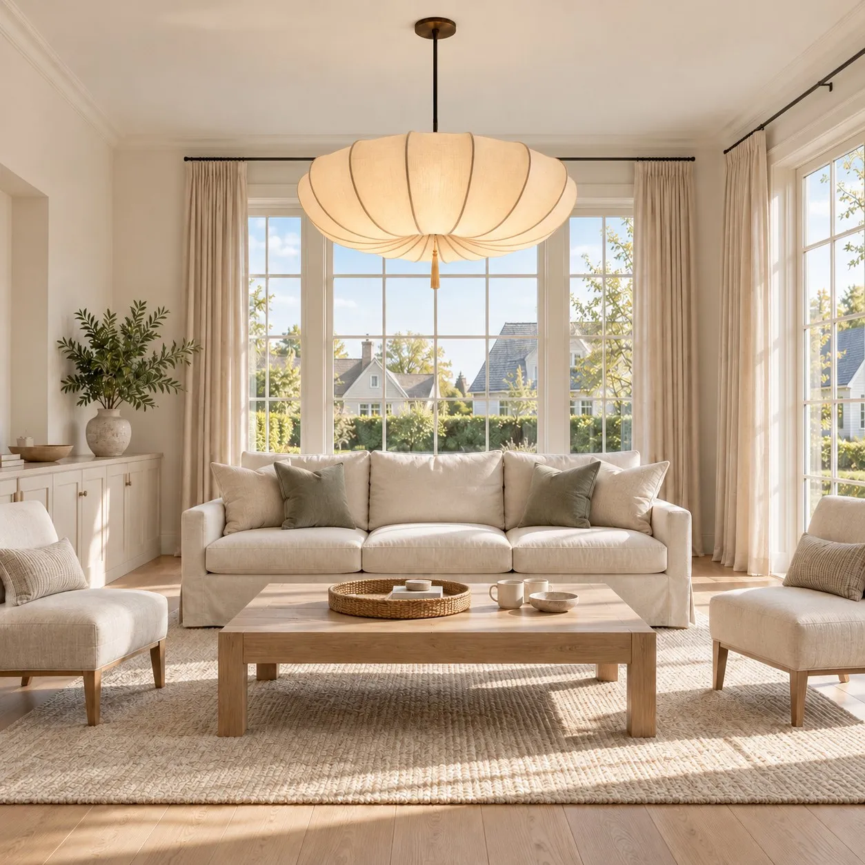 Millais fabric pendant in a living room