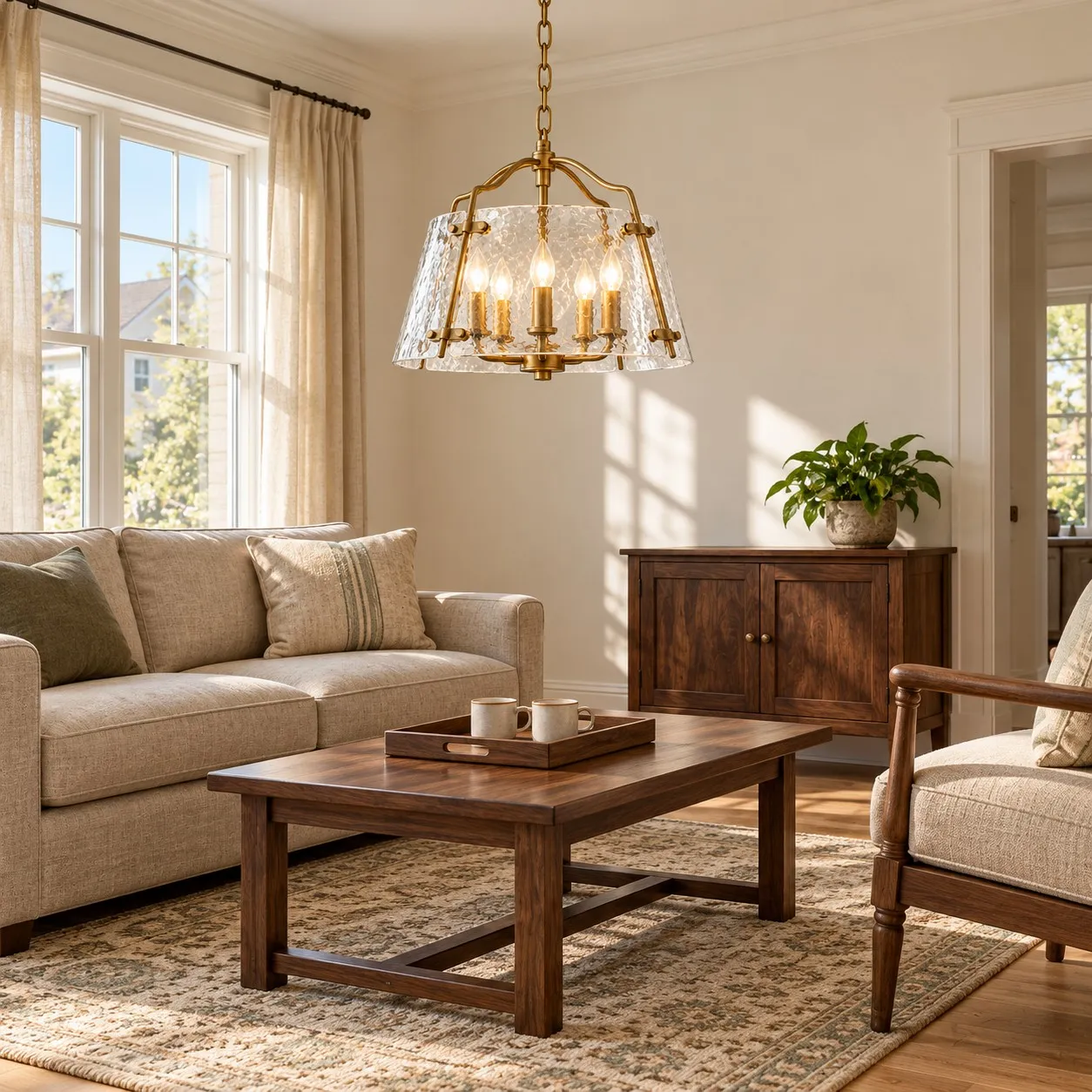 Botero clear glass pendant in a living room