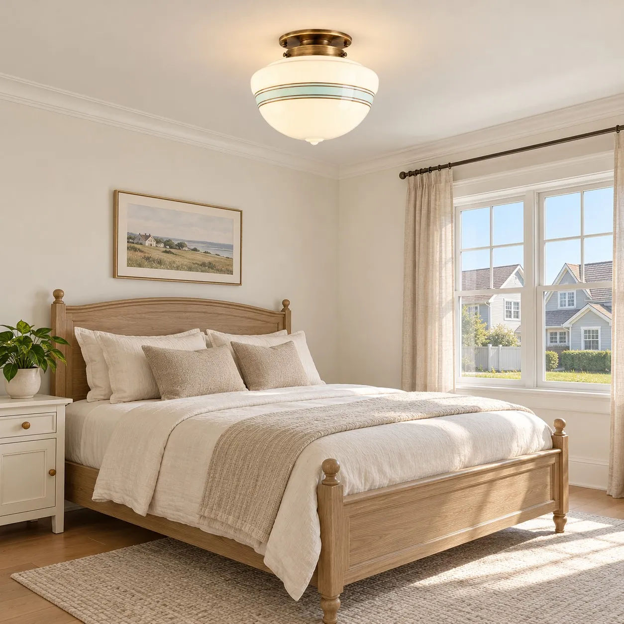 Hensley milk glass ceiling light in a bedroom