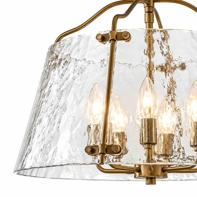 Hammered glass surface and candle-style light holders