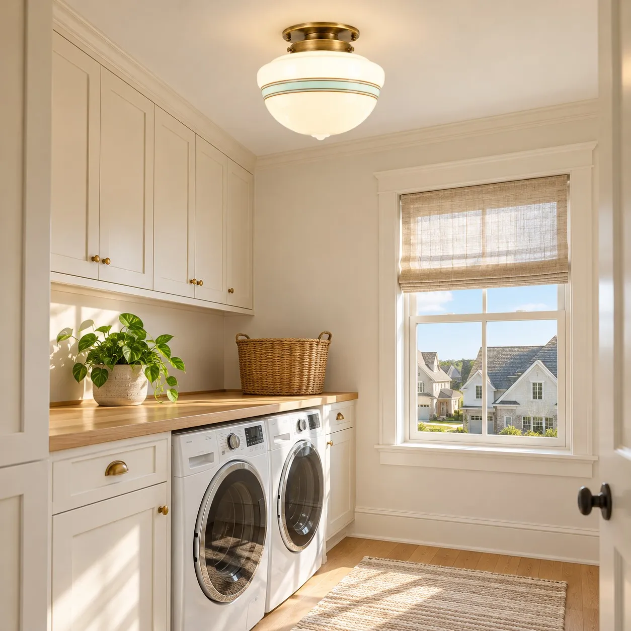 Hensley ceiling light in a laundry room