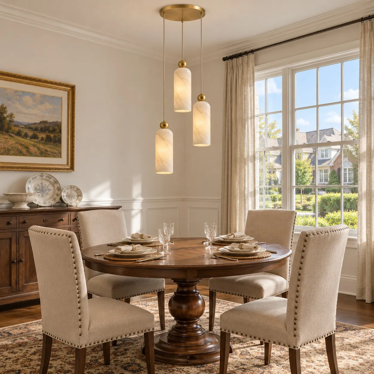 Aurelle pendant lighting in a warm sitting area