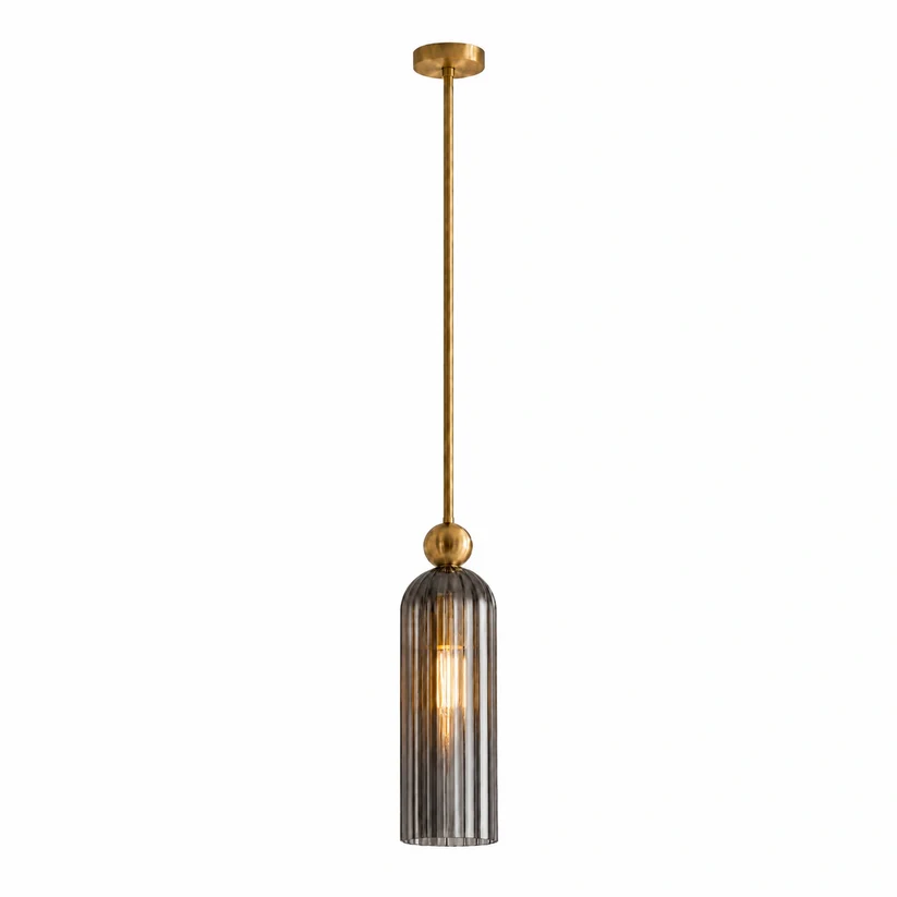 Smoked Ribbed Glass single pendant