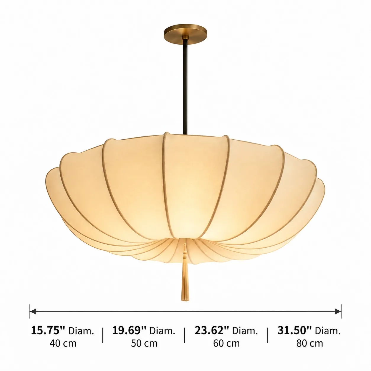 Millais size diagram with 40, 50, 60 and 80 cm diameter options