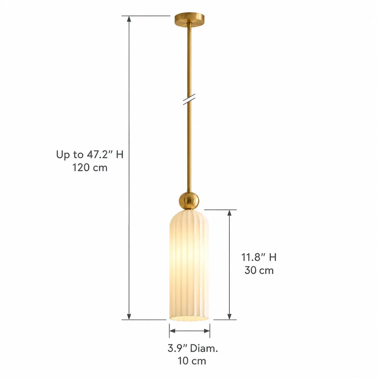 Single pendant dimension diagram: shade diameter 10 cm, shade height 30 cm, overall height up to 120 cm