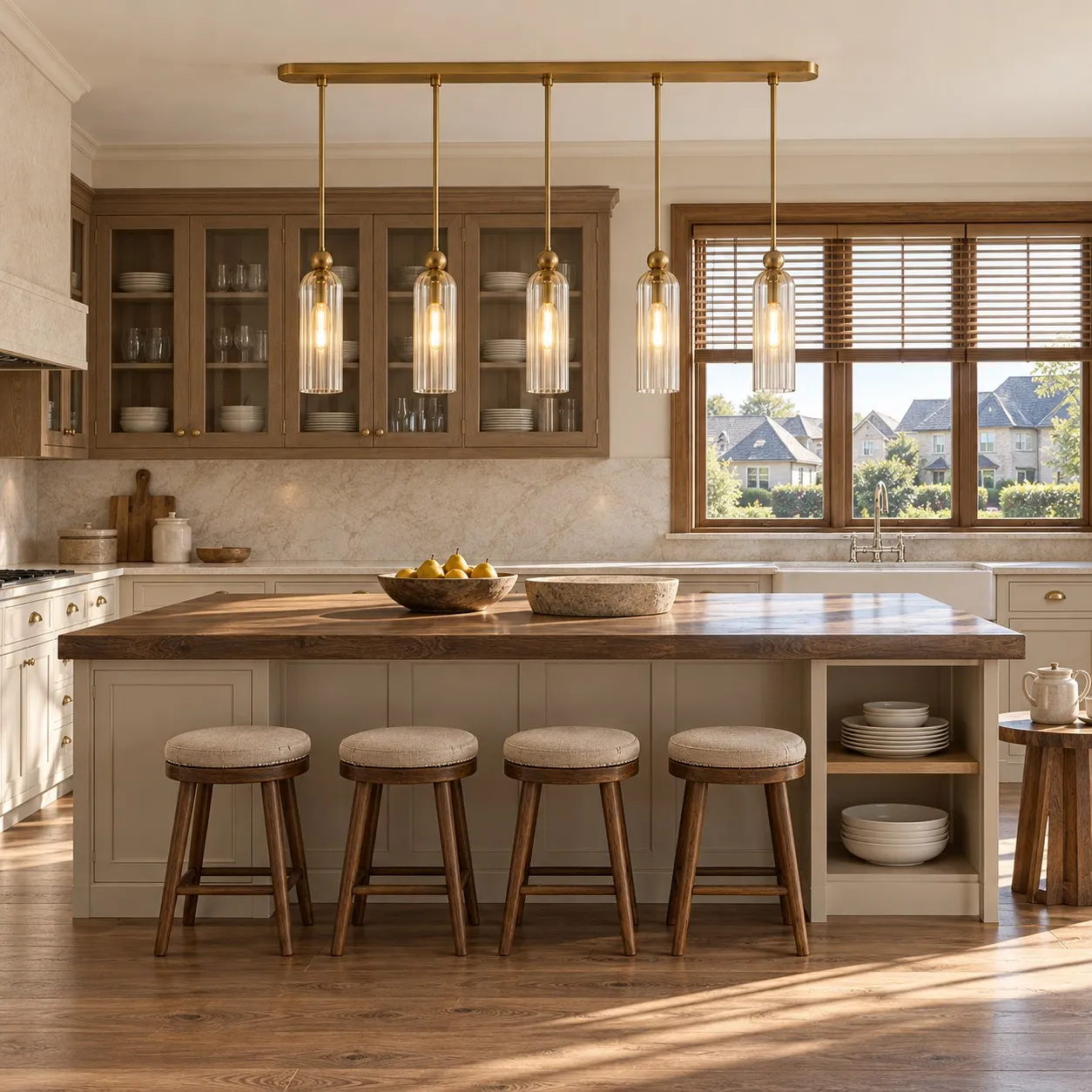 Aurelle pendant lights over a kitchen island