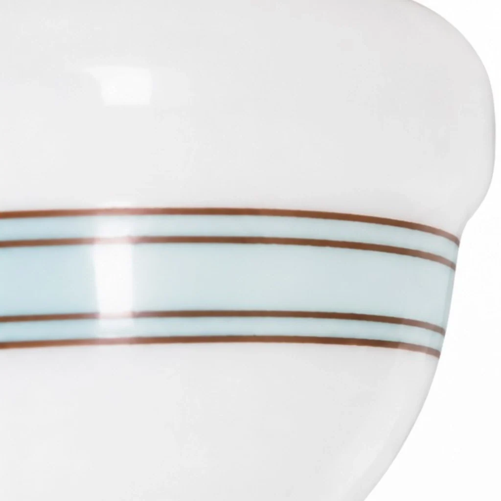 Pale blue-green band and fine decorative lines on milk glass