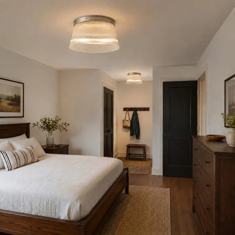 Lillian brass flush mount above a bedroom