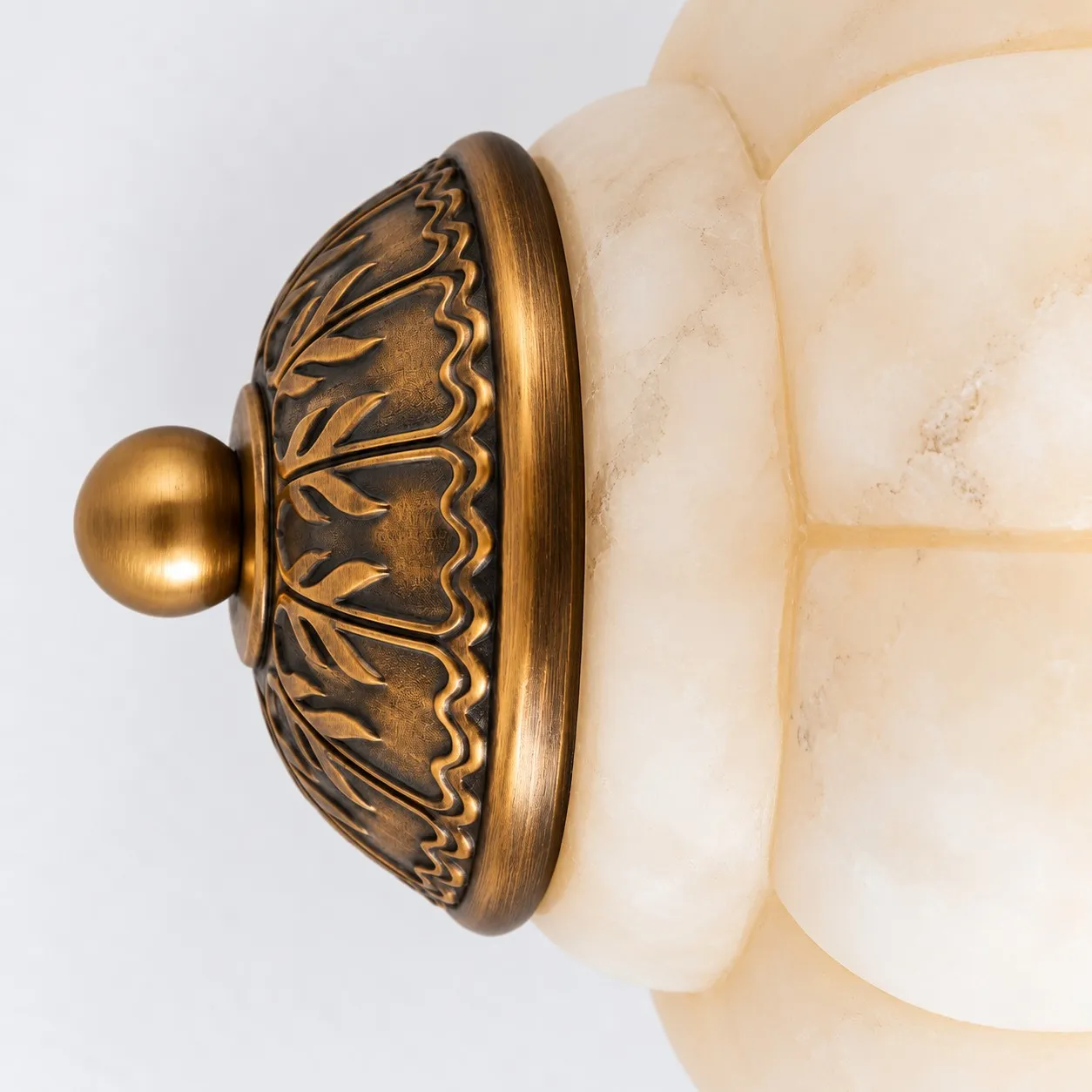 Ornamental metal end cap and spherical finial