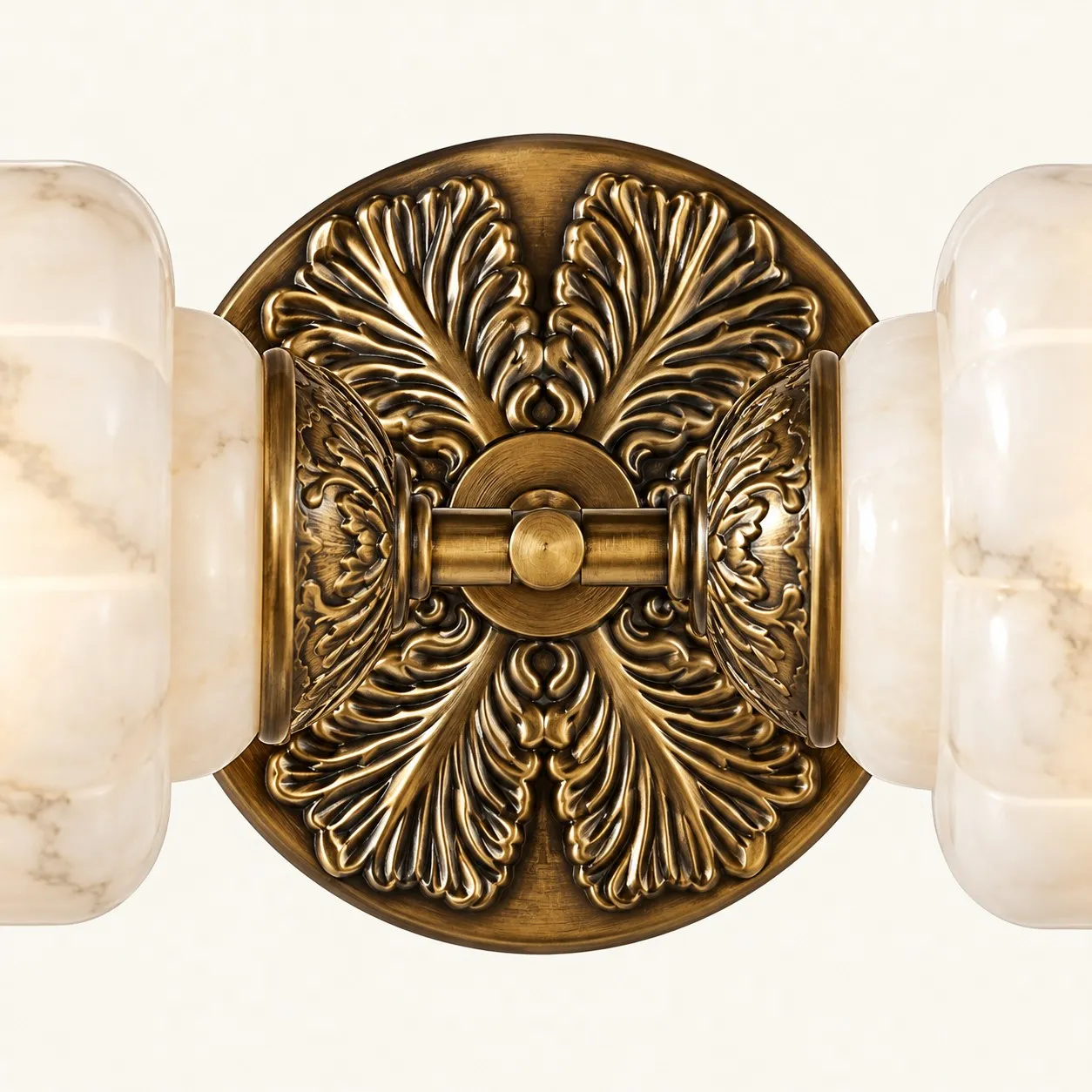 Decorative leaf motifs on the central metal backplate
