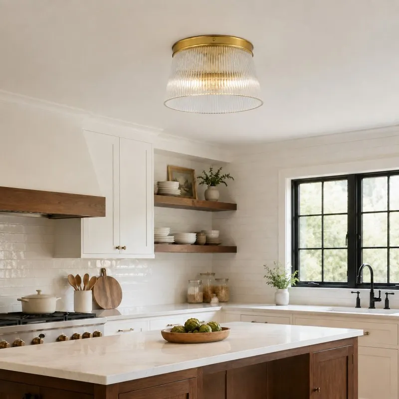 Lillian brass ceiling light in a farmhouse kitchen